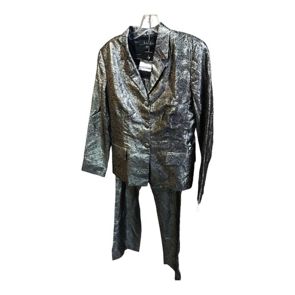 Nicole Miller Gray with Gold Silver Foil Overlay Blazer & Pants - New with Tags‎ - Picture 1 of 9